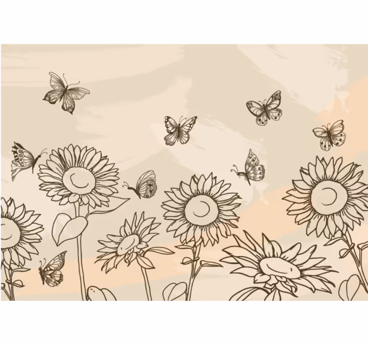 Beige roller blind with sunflowers and butterflies - TenStickers