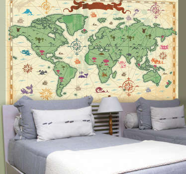 Treasure World Map Card Kids Sticker