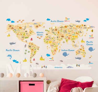 Wild Animal World Map Wall Sticker