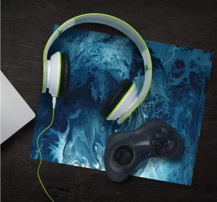 Blue tones watercolor waves original mouse pad - TenStickers