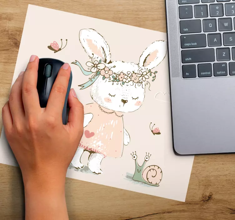 Bunny with flowers blue 80's pattern mouse pad - TenStickers