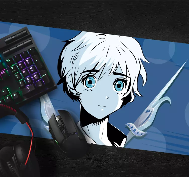 Magic character with blue sword anime mousepad - TenStickers