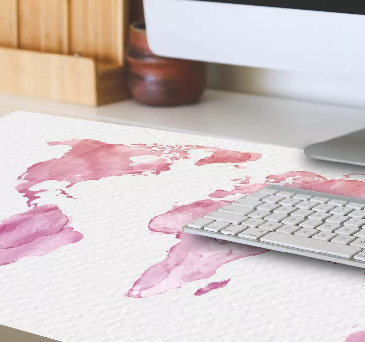 Pink watercolour world map XXL mouse pad - TenStickers