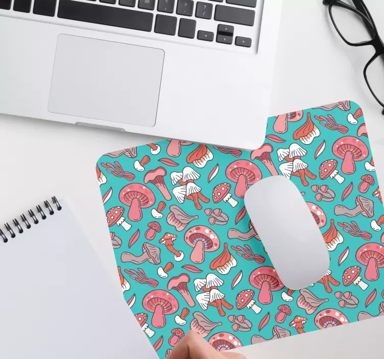 Red mushroom teal background original mouse pad - TenStickers