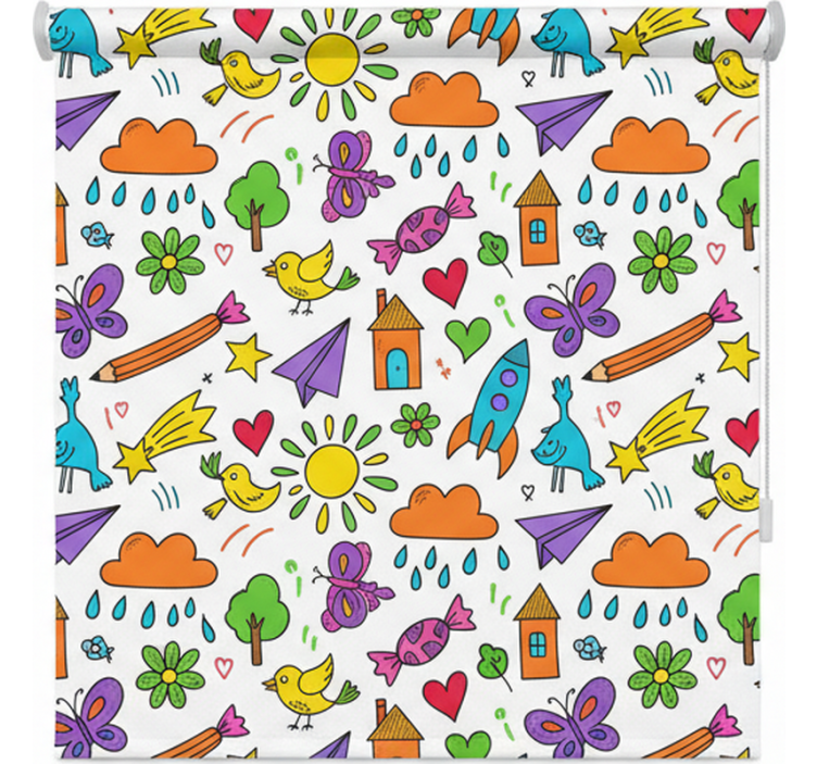 Scandinavian roller blind with playful doodle design - TenStickers