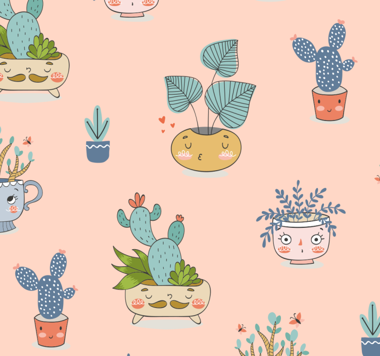 Dining room roller blind animated plant pots - TenStickers
