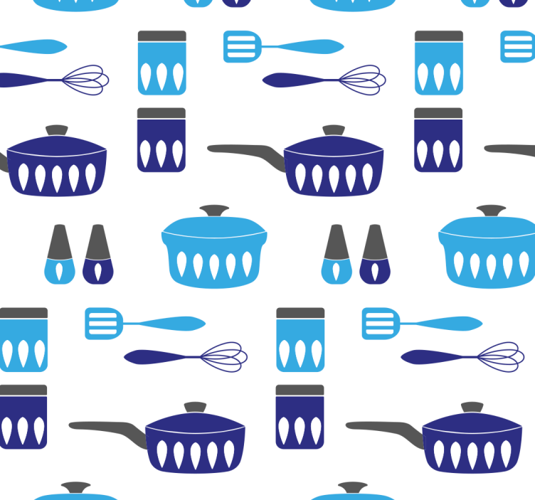 Kitchen roller blind with blue utensils pattern - TenStickers