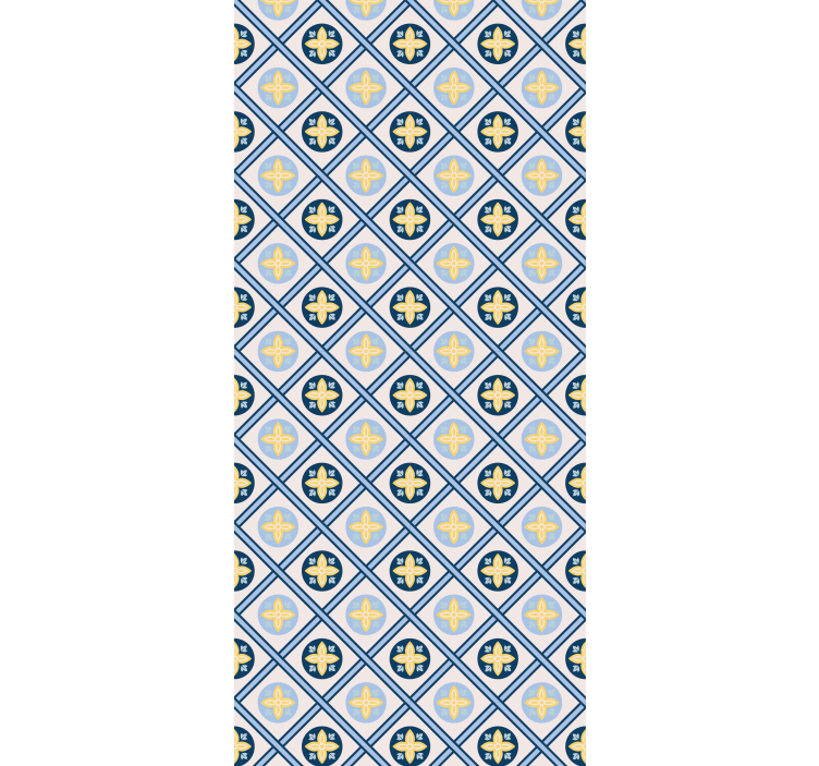 Kitchen roller blind in baby blue and yellow tile - TenStickers