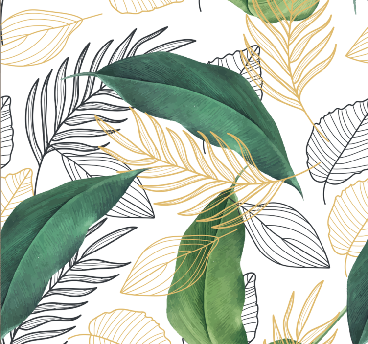 Kitchen roller blind with green and gold leaves art - TenStickers