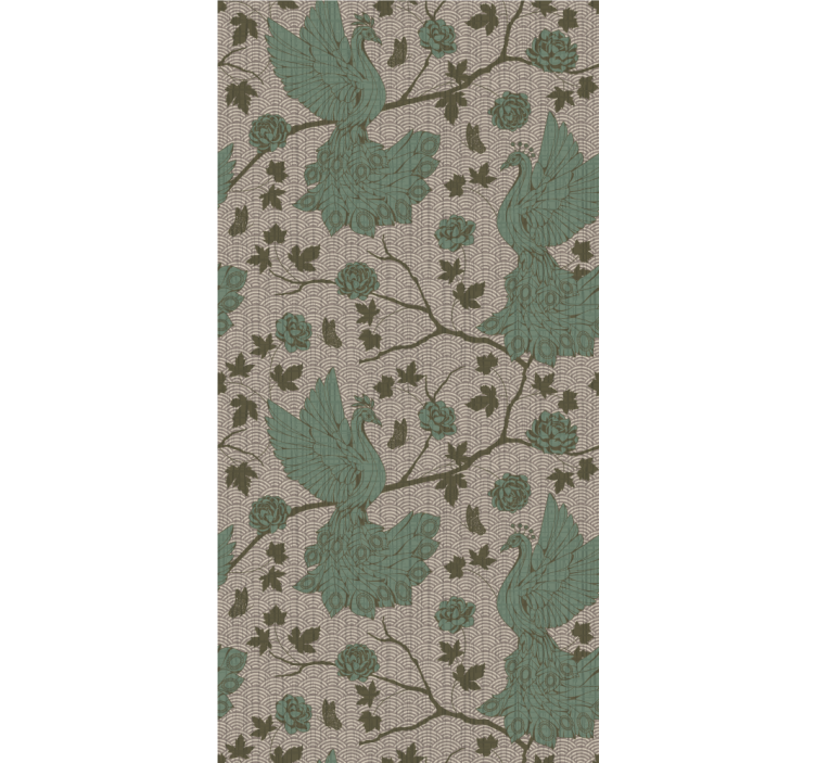 Dining room roller blind with green birds on jute background - TenStickers