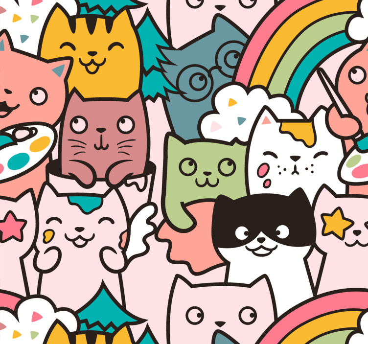 Children room roller blind cat doodle pastel pattern - TenStickers
