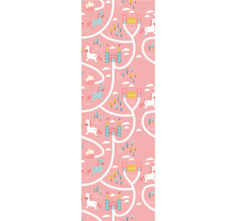 Children room roller blind with pink unicorns and castles - TenStickers