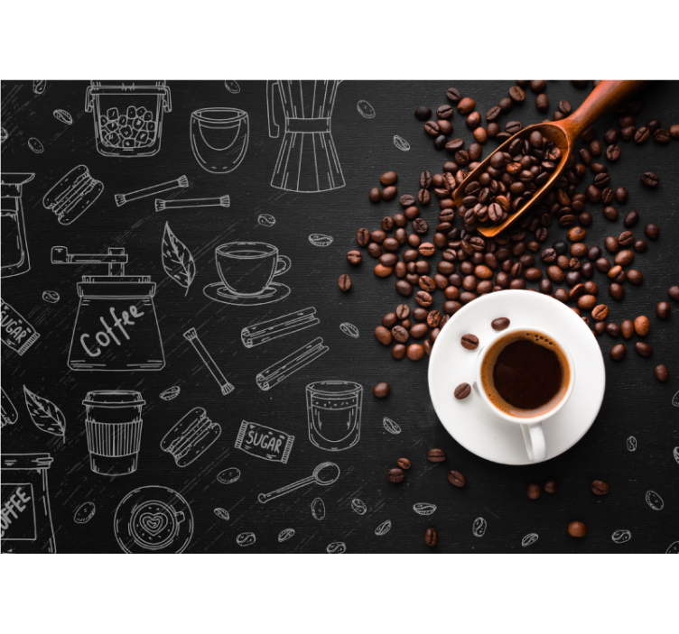 Kitchen roller blind with coffee beans and doodles - TenStickers