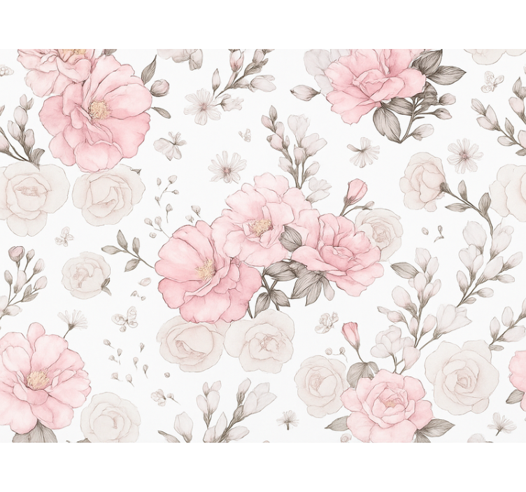 Pink roller blind with pink grey floral design - TenStickers
