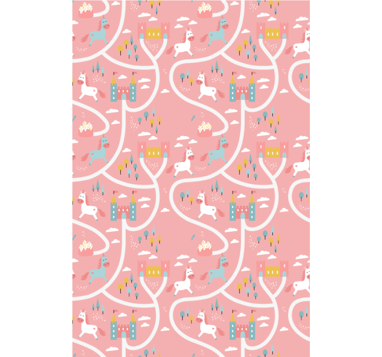 Pink roller blind with castles and unicorns - TenStickers