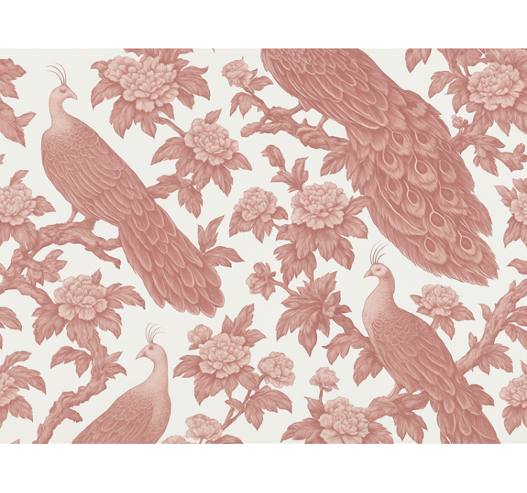 Pink roller blind with textile pink peacock design - TenStickers