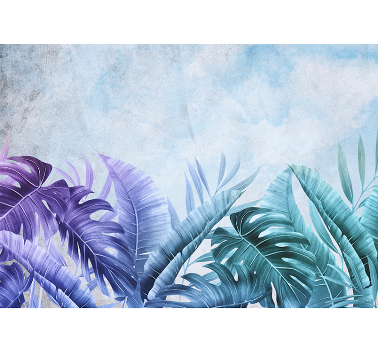 Kitchen roller blind with blue and purple tropical plants - TenStickers