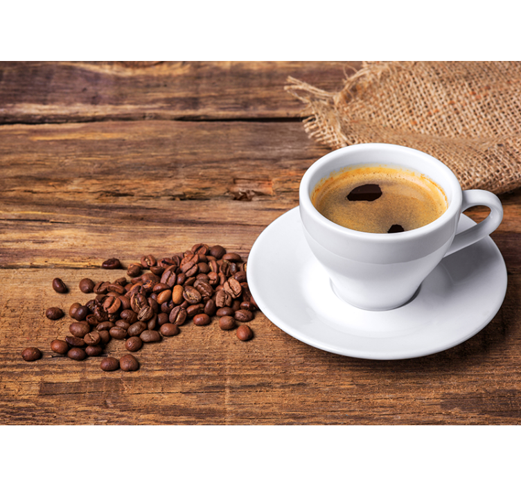 Kitchen roller blind coffee on a wooden table - TenStickers