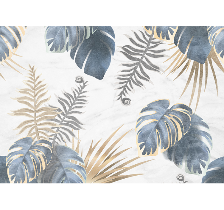 Kitchen roller blind blue tropical plants white background - TenStickers