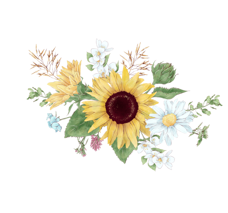 White roller blind with sunflowers and daisies - TenStickers