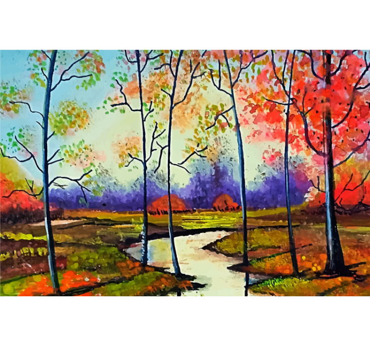 Living room roller blind colorful spring trees art - TenStickers