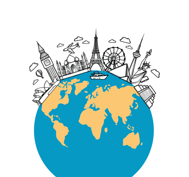 Living room roller blind world map landmark icons - TenStickers