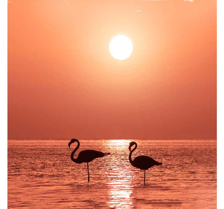 Living room roller blind flamingo at sunset - TenStickers