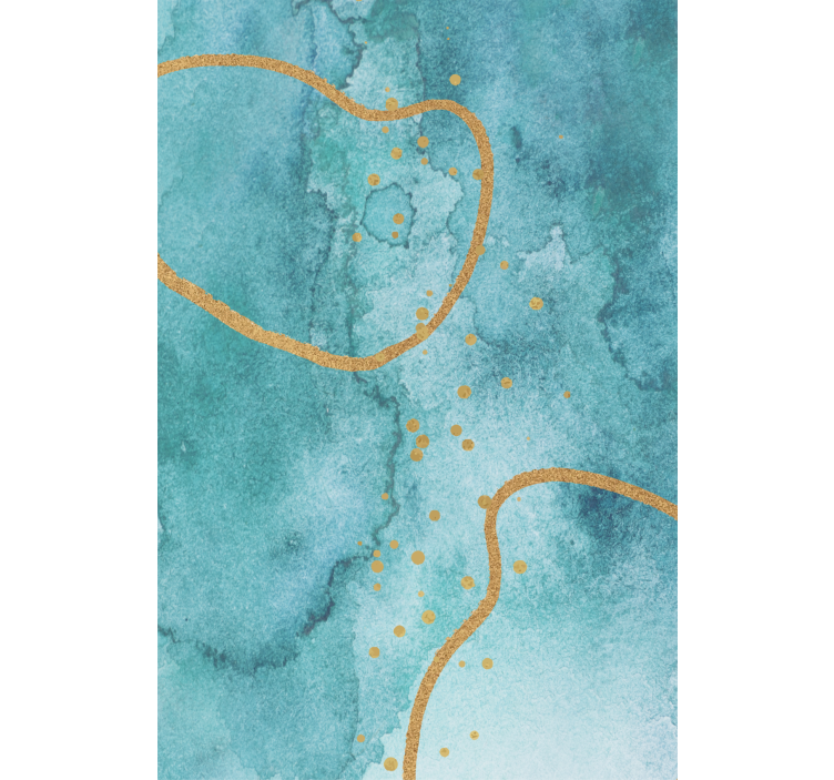 Living room roller blind in abstract aquamarine with gold - TenStickers