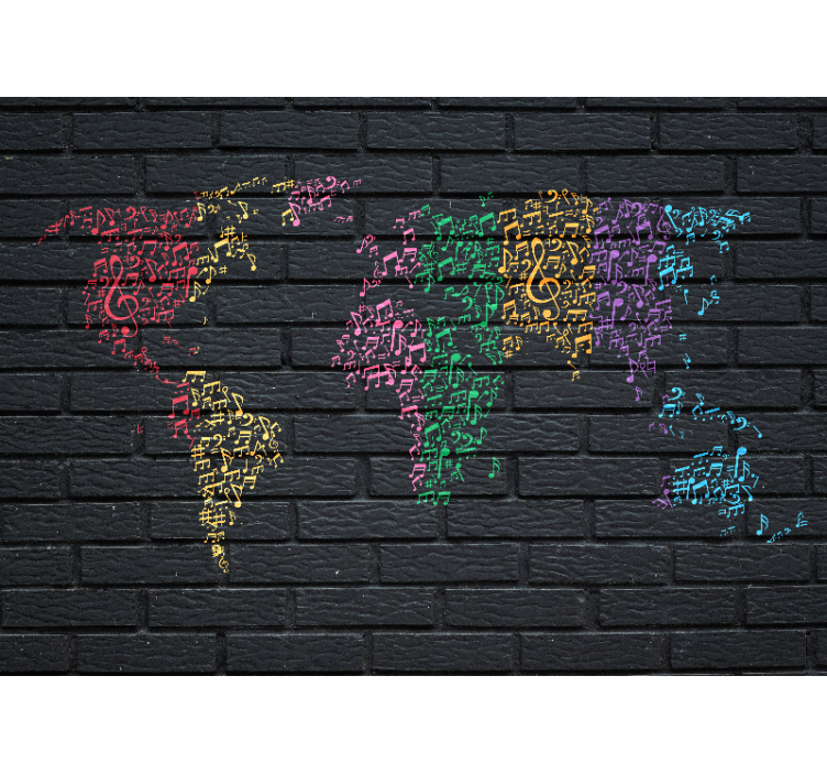 Black roller blind with rainbow music world map - TenStickers