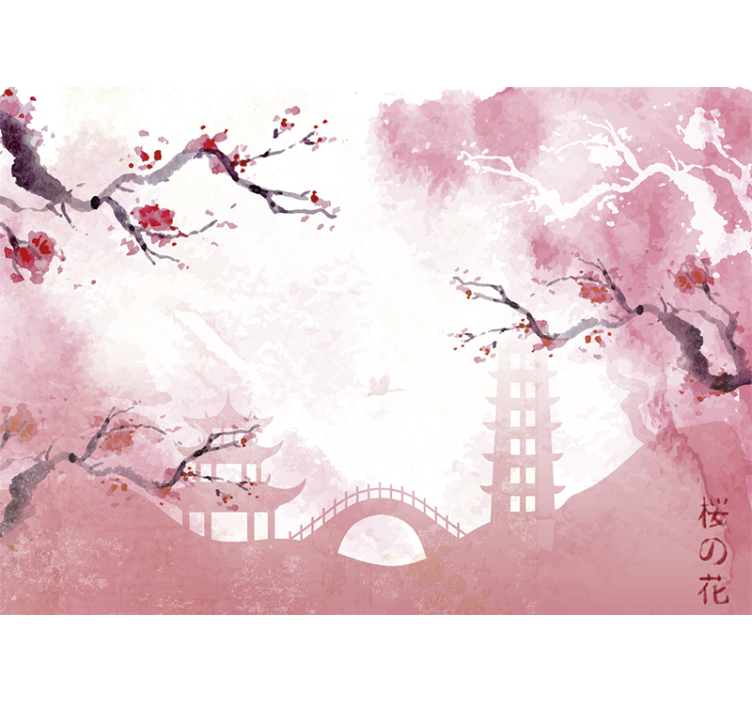 Living room roller blind cherry blossom view - TenStickers