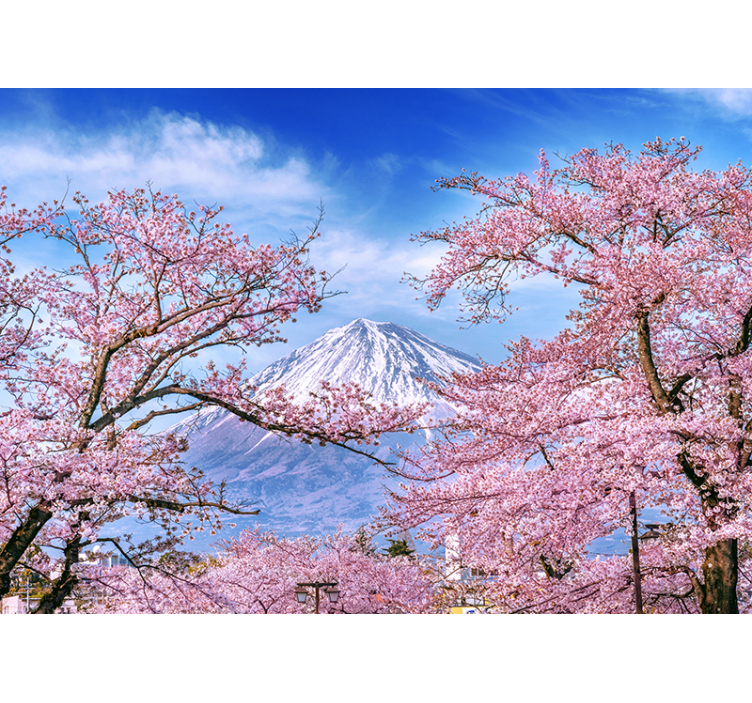 Living room roller blind mountain cherry blossom - TenStickers
