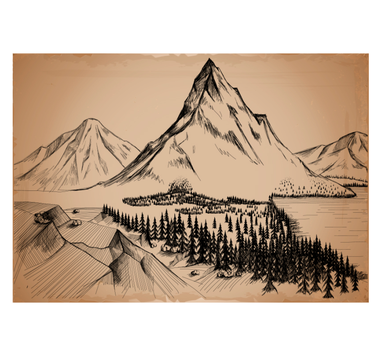 Living room roller blind forest etching design - TenStickers
