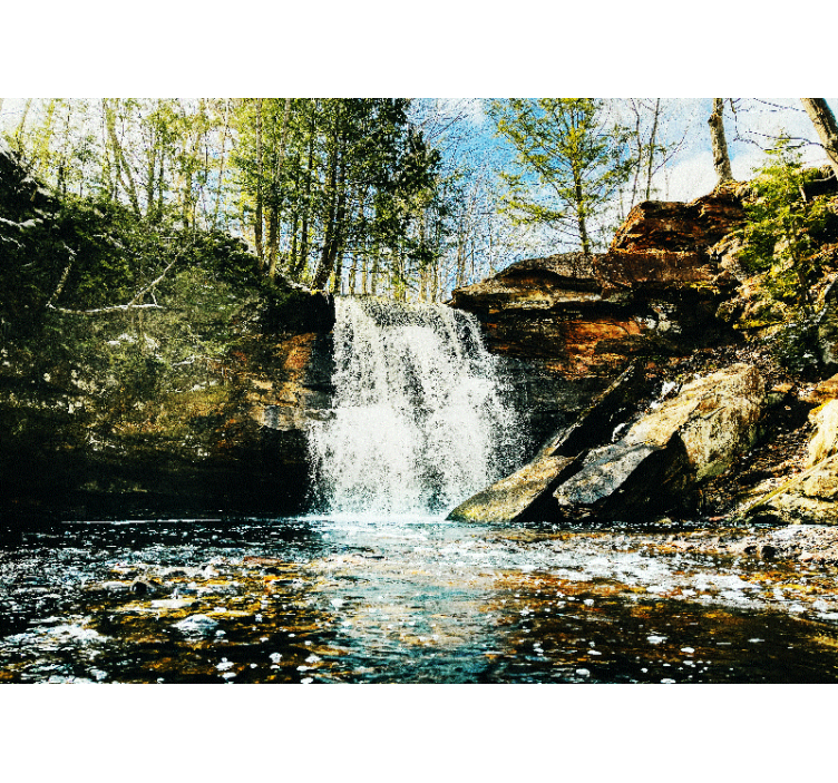 Living room roller blind landscape waterfall forest - TenStickers
