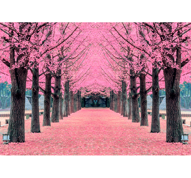 Living room roller blind pink trees nami island - TenStickers