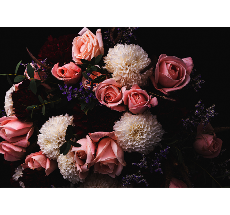 Living room roller blind luxurious bouquet pink roses - TenStickers