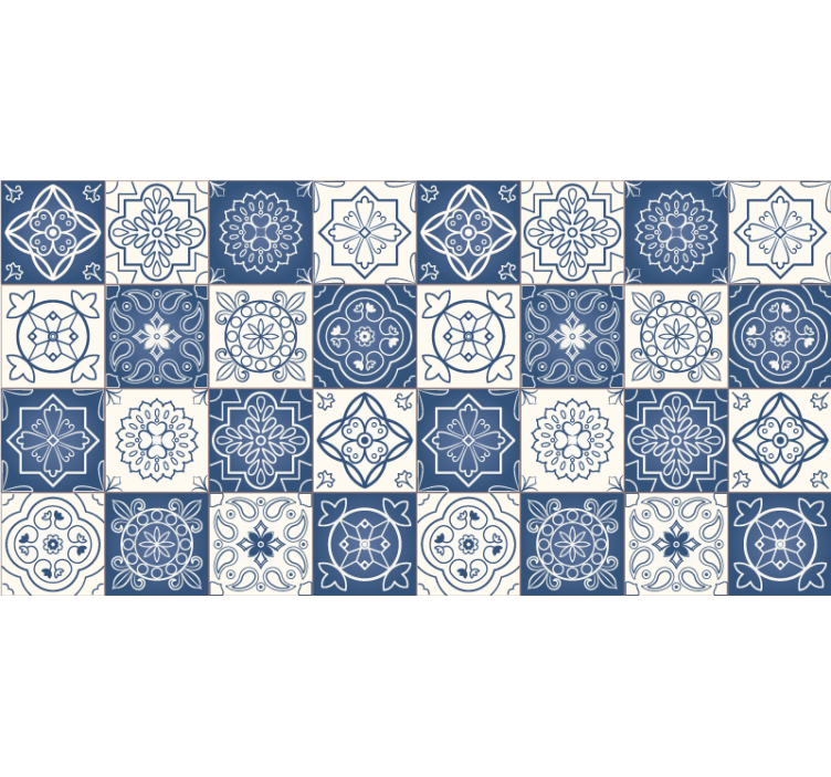 Blue tile print blue roller blind - TenStickers