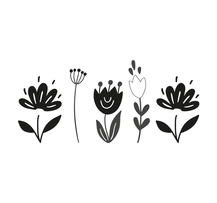 Living room roller blind with black and white flowers - TenStickers