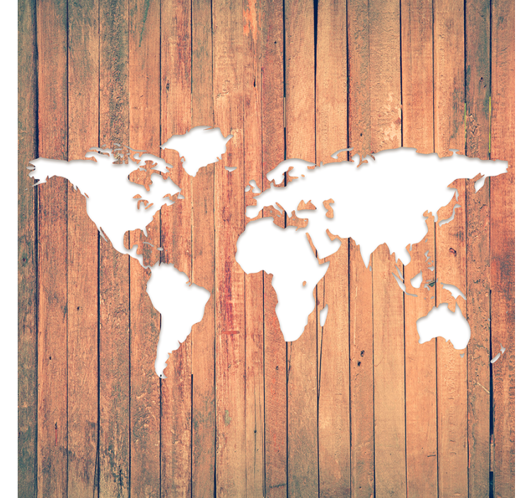 Living room roller blind white world map on wood - TenStickers