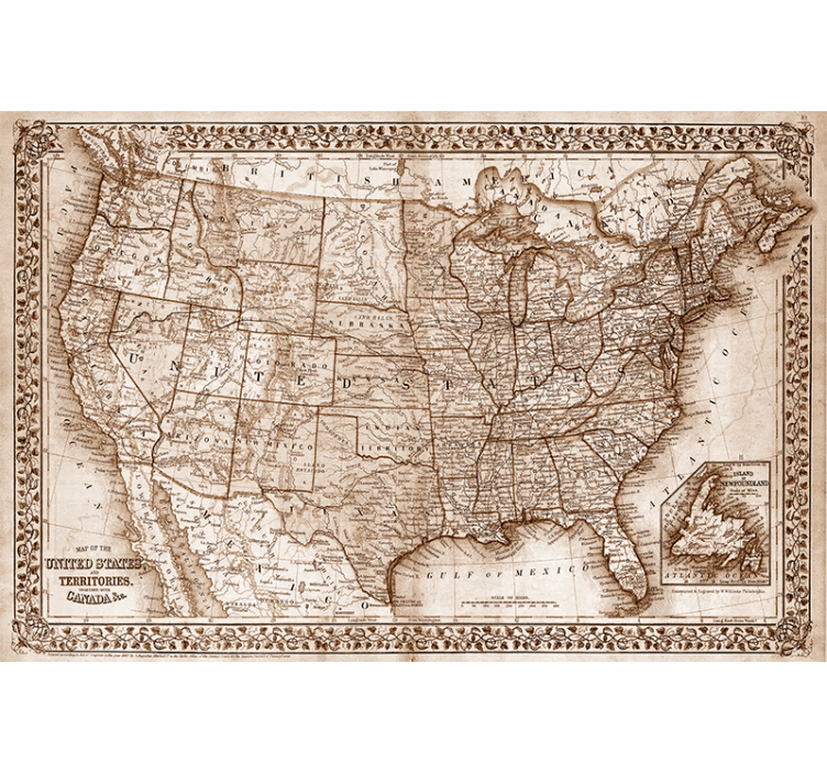 Living room roller blind vintage north america map - TenStickers