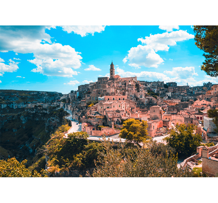 Living room roller blind matera cityscape - TenStickers