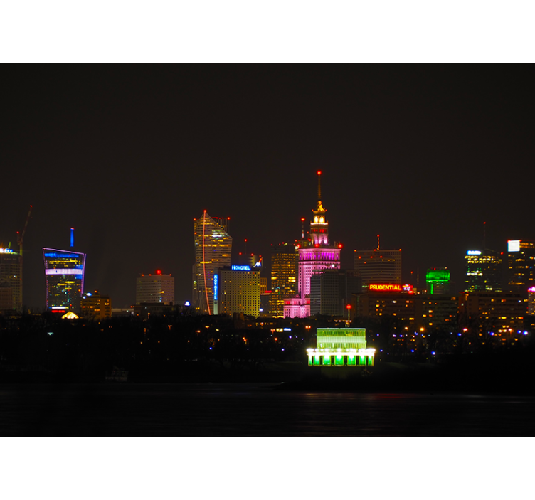 Living room roller blind warsaw at night - TenStickers