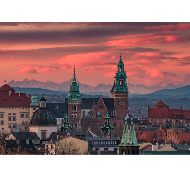 Living room roller blind cracow tatra mountains view - TenStickers