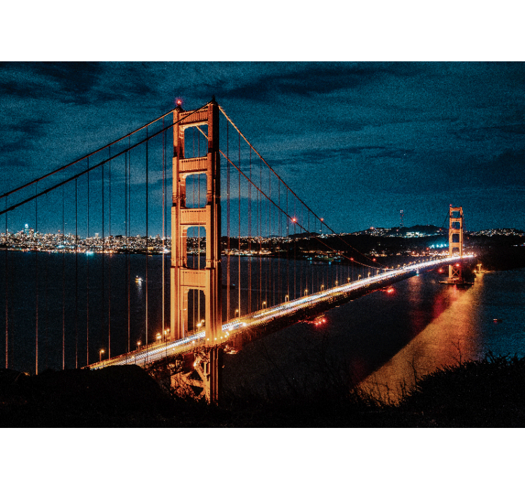 Living room roller blind golden gate evening - TenStickers