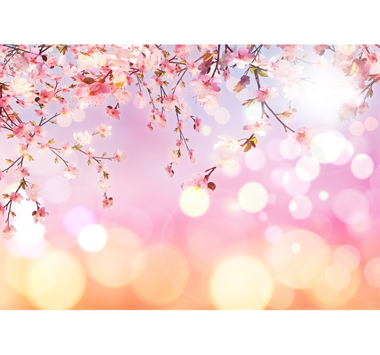 Living room roller blind cherry blossom 3d - TenStickers