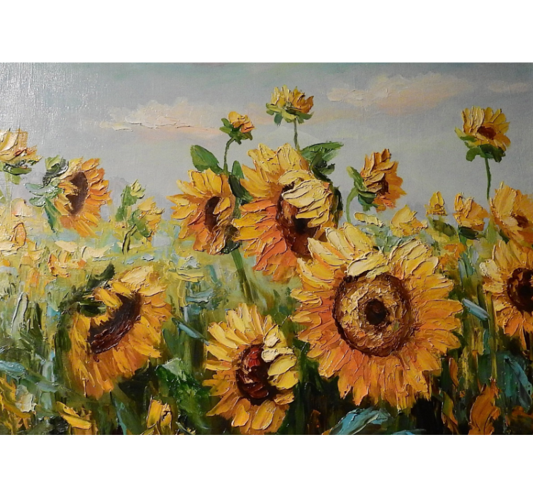 Living room roller blind painted sunflower farm - TenStickers