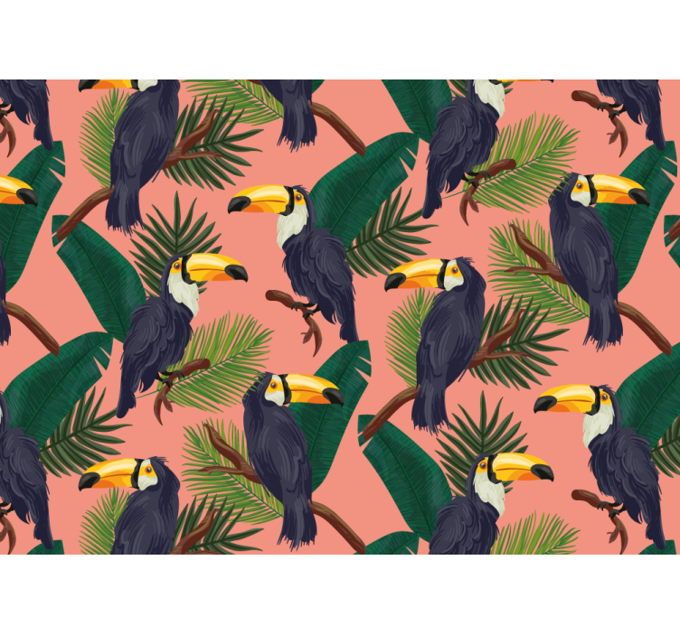Exotic pink landscape with toucans living room roller blind - TenStickers