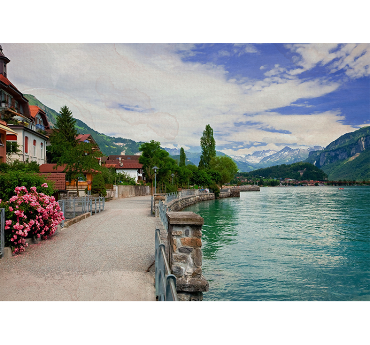 Living room roller blind scenic lake and mountains - TenStickers