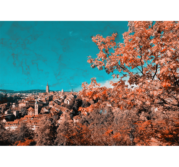 Living room roller blind autumn trees in bern - TenStickers
