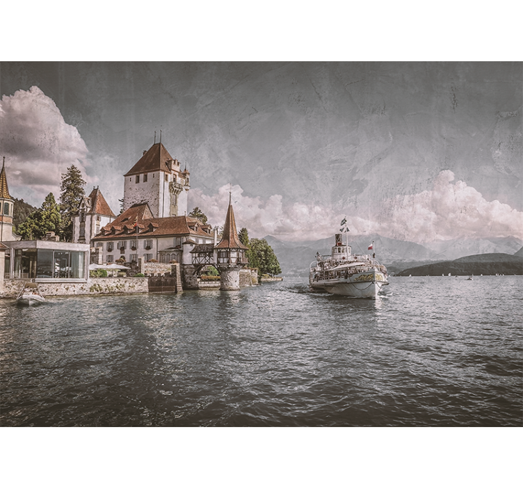 Living room roller blind classic lakeside cottage - TenStickers