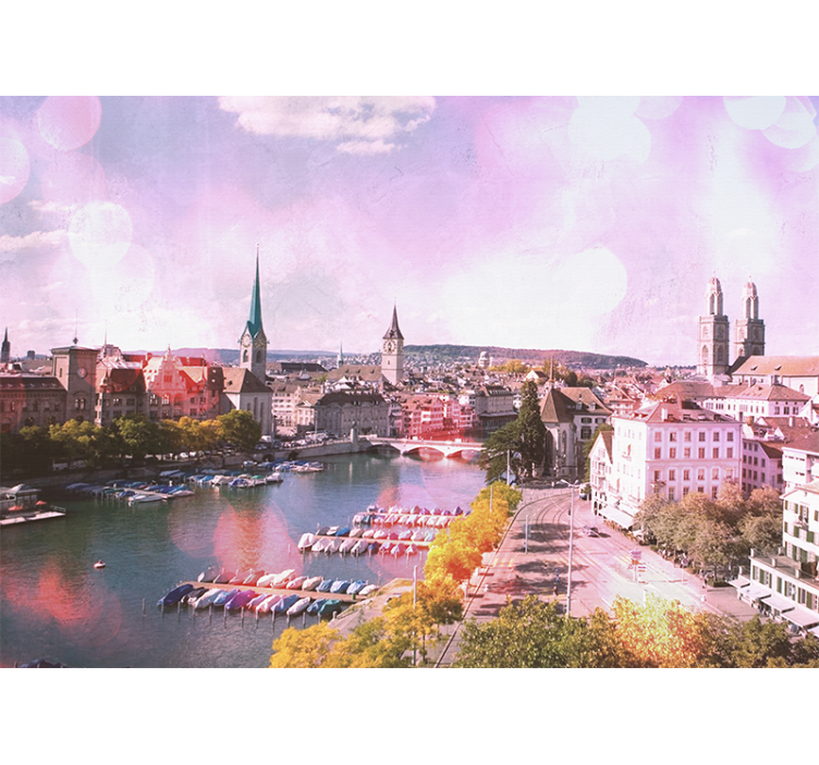 Living room roller blind zürich houses lake view - TenStickers